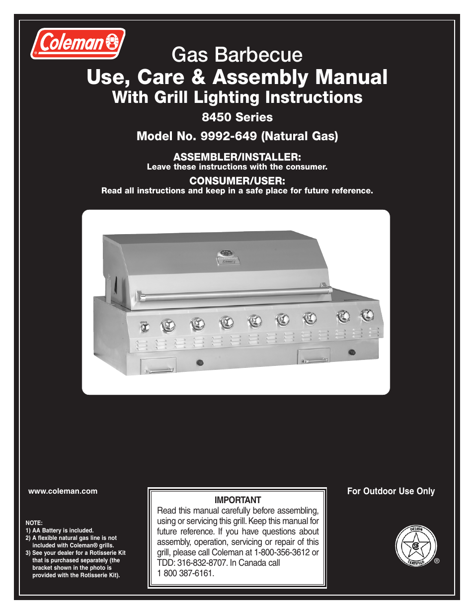 Coleman 9992-649 User Manual | 28 pages