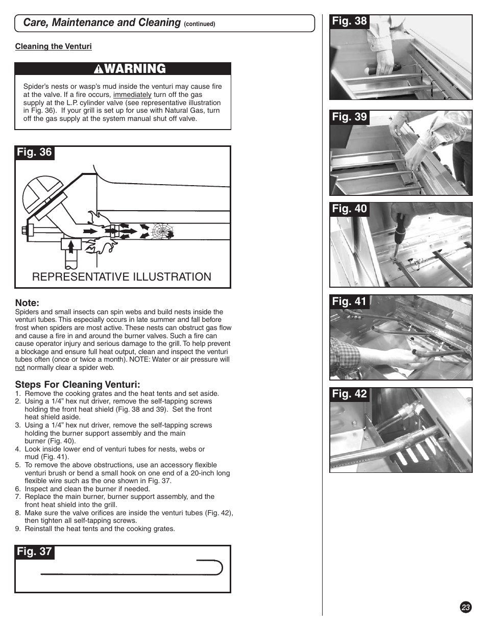 Warning, Representative illustration, Fig. 37 fig. 36 | Coleman 9992-649 User Manual | Page 23 / 28