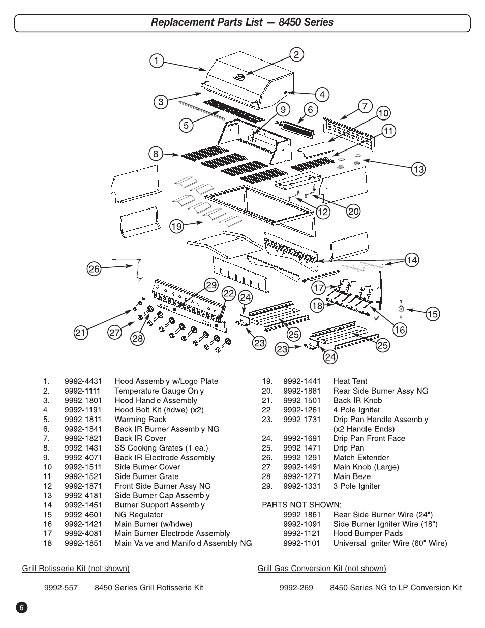 Replacement parts list — 8450 series | Coleman 9992-649 User Manual | Page 6 / 28