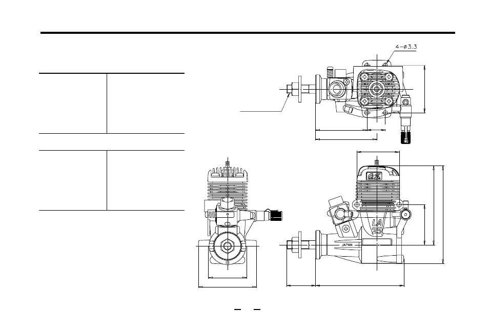 Max-15la/25la three view drawing, 15la, 25la specifications | 15la specifications, Dimensions(mm) | O.S. Engines 25LA User Manual | Page 37 / 38