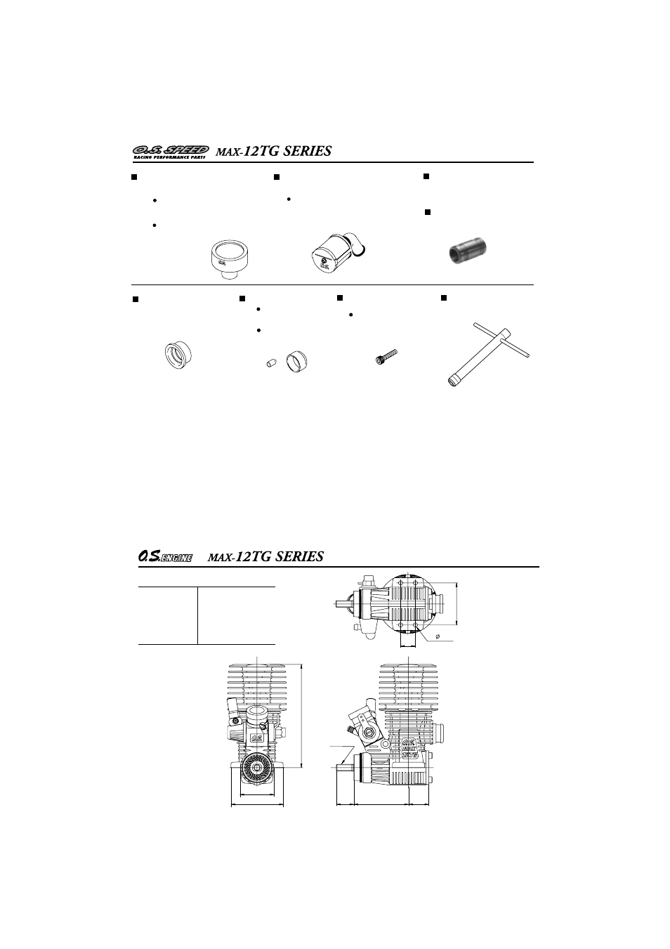 O.s. genuine parts & accessories, 12tg three view drawing | O.S. Engines 12TG-PX User Manual | Page 27 / 29