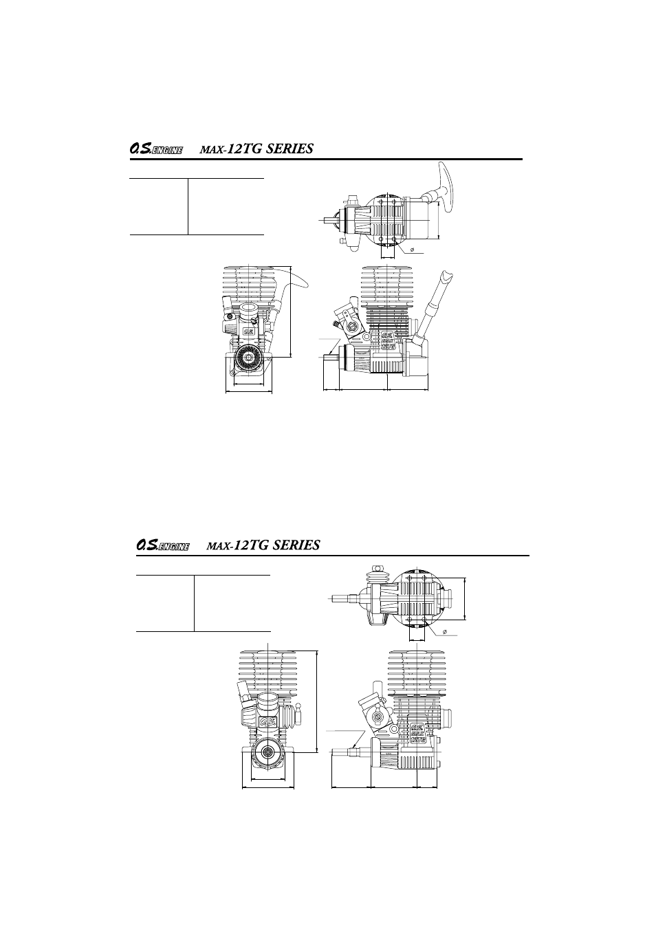 12tg-x three view drawing, 12tg-p three view drawing | O.S. Engines 12TG-PX User Manual | Page 28 / 29