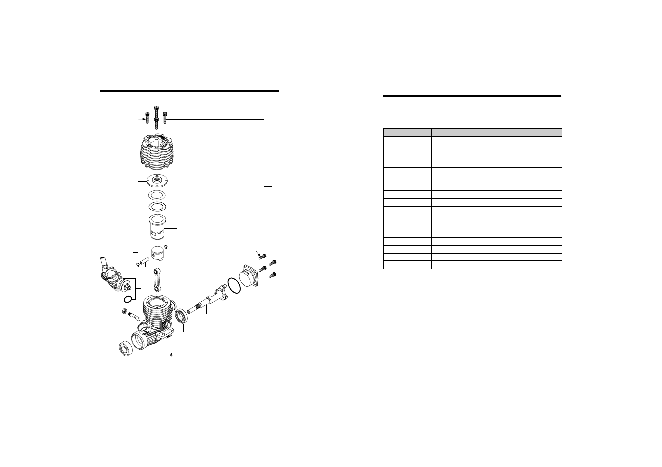 Max-12tz (p)-t3 engine exploded view, Max-12tz (p)-t3 engine parts list | O.S. Engines 12TZ(P) User Manual | Page 16 / 21