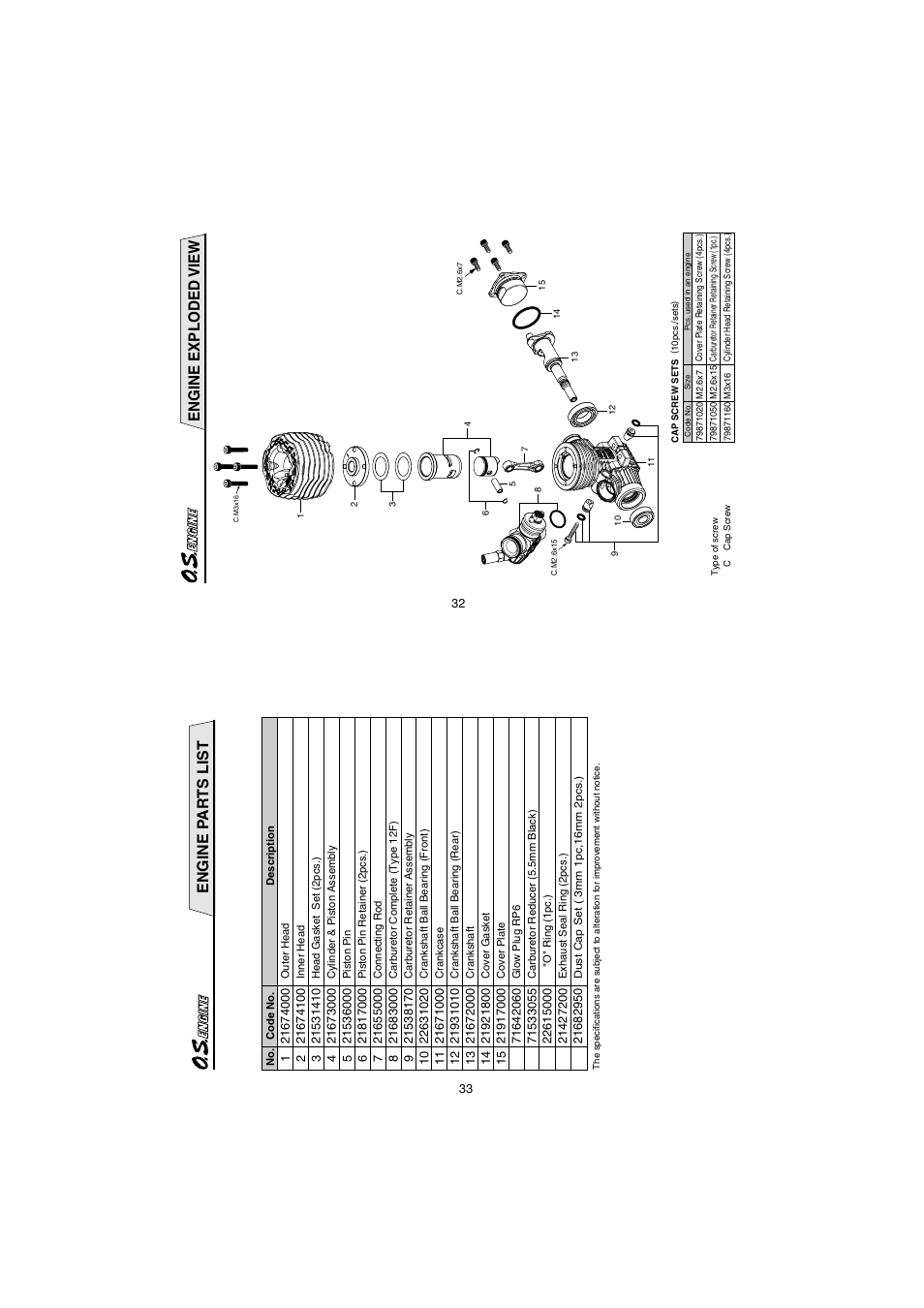 Engine exploded view, Engine pa r ts list | O.S. Engines 12XZ User Manual | Page 17 / 20