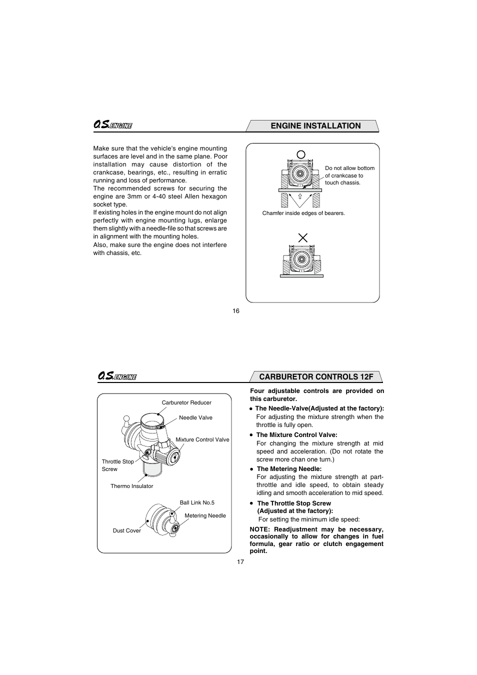 Engine installation, Carburetor controls 12f | O.S. Engines 12XZ User Manual | Page 9 / 20