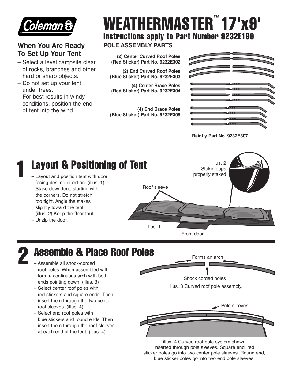 Coleman Weathermater 9232E199 User Manual | 2 pages