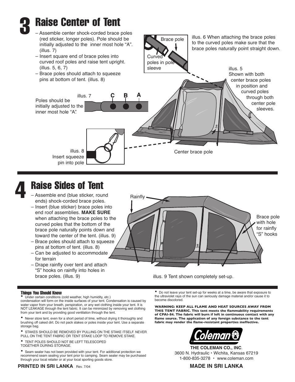 Raise center of tent, Raise sides of tent | Coleman Weathermater 9232E199 User Manual | Page 2 / 2