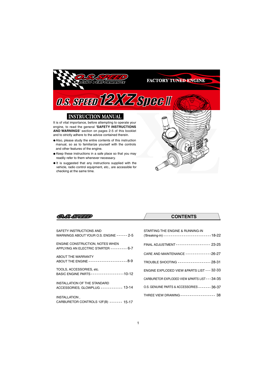 O.S. Engines 12XZ Speed Spec II User Manual | 20 pages
