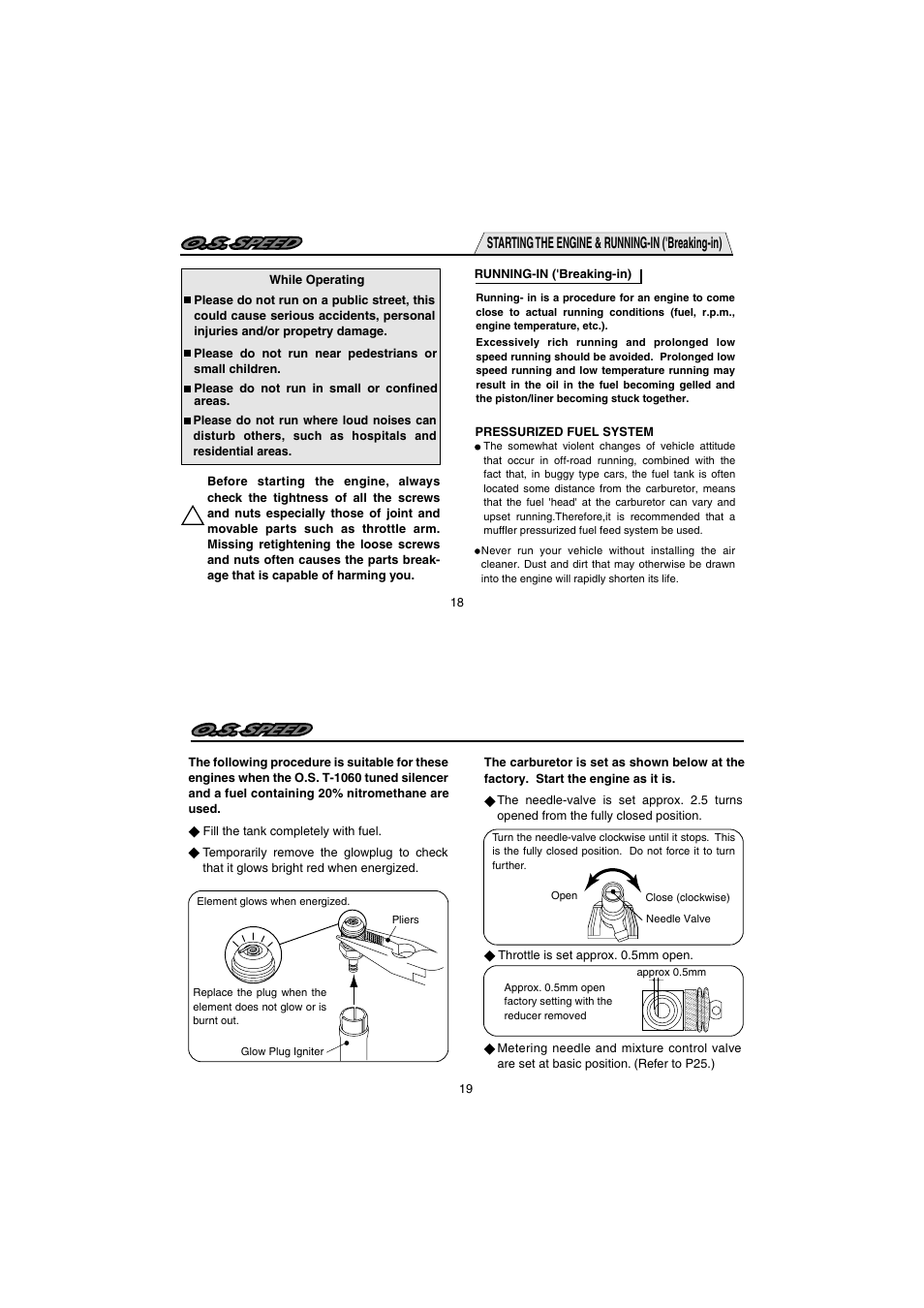 Starting the engine & running-in ('breaking-in) | O.S. Engines 12XZ Speed Spec II User Manual | Page 10 / 20