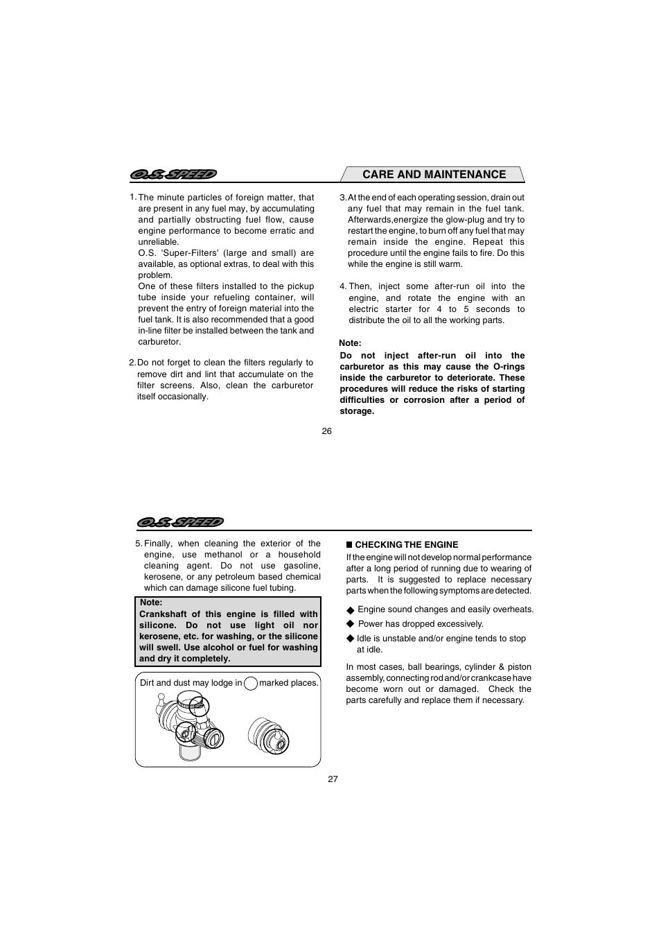 Care and maintenance | O.S. Engines 12XZ Speed Spec II User Manual | Page 14 / 20