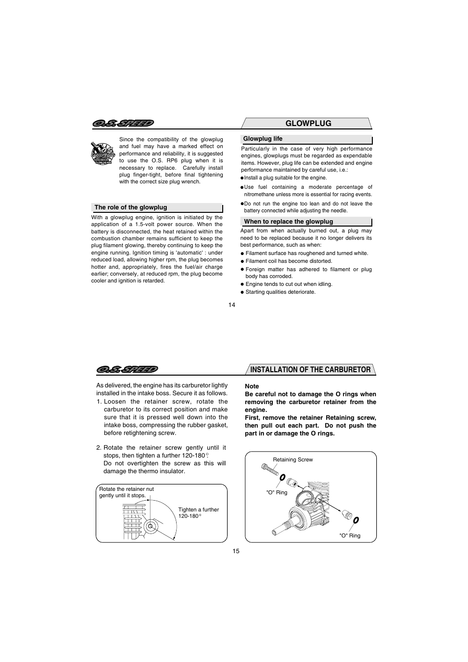 Glowplug, Installation of the carburetor | O.S. Engines 12XZ Speed Spec II User Manual | Page 8 / 20