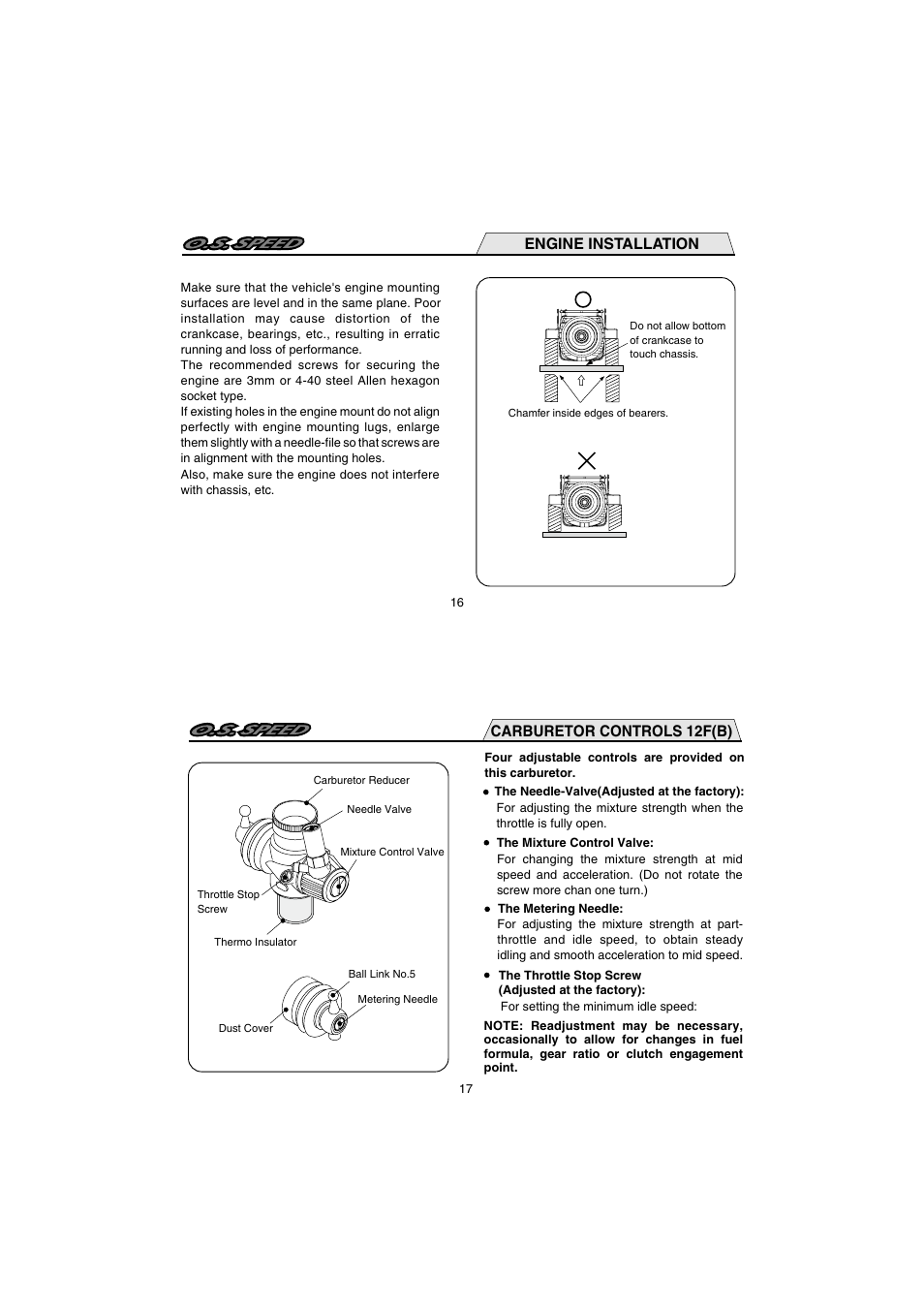 Engine installation, Carburetor controls 12f(b) | O.S. Engines 12XZ Speed Spec II User Manual | Page 9 / 20