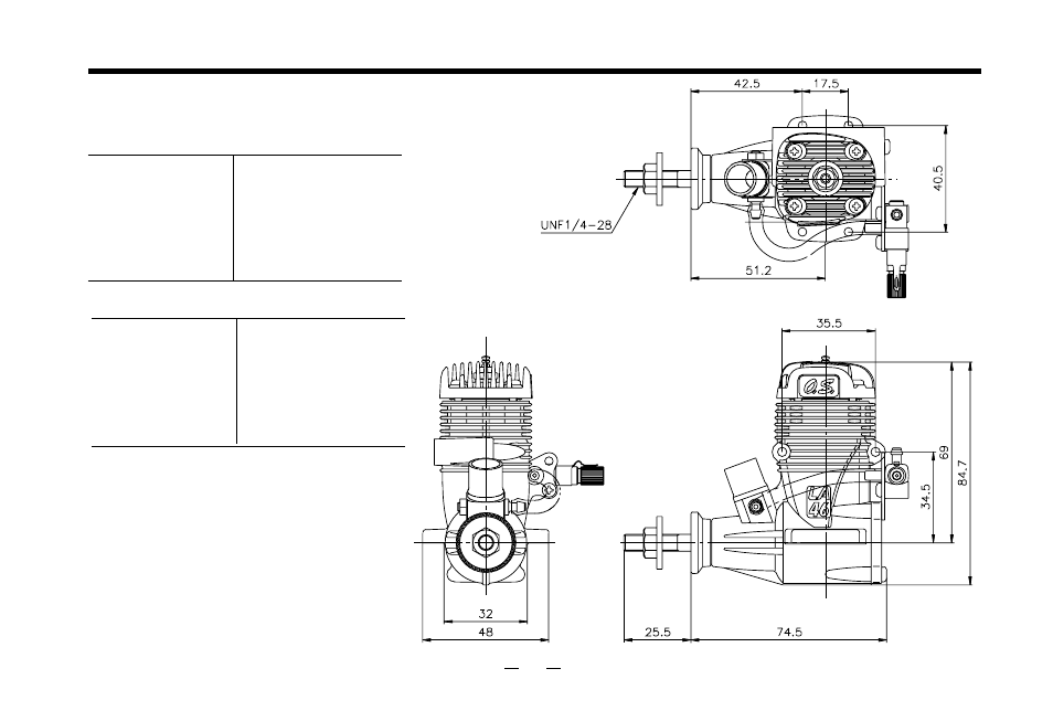 Max-40/46la-s three view drawing | O.S. Engines 46LA-S User Manual | Page 30 / 32