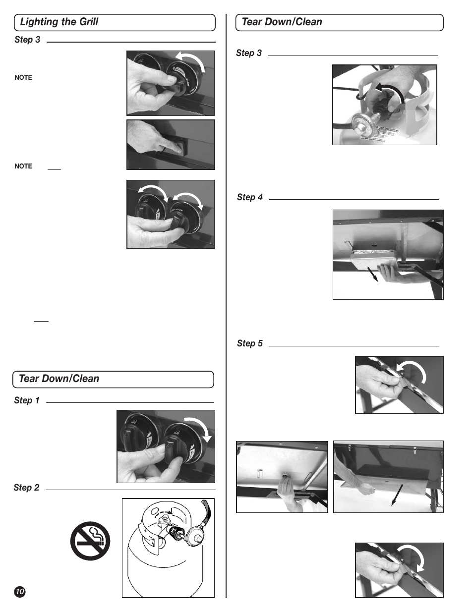 Lighting the grill, Tear down/clean | Coleman 9995A User Manual | Page 10 / 16