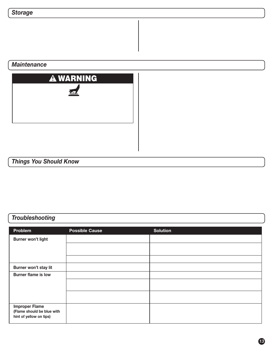 Warning | Coleman 9995A User Manual | Page 13 / 16