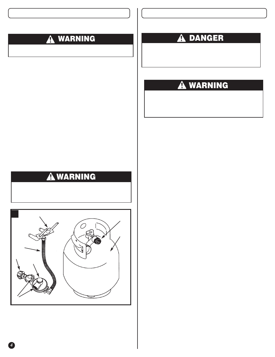 Warning, Danger, Portable l.p. gas barbecue cylinders | L.p. gas cylinder | Coleman 9995A User Manual | Page 4 / 16