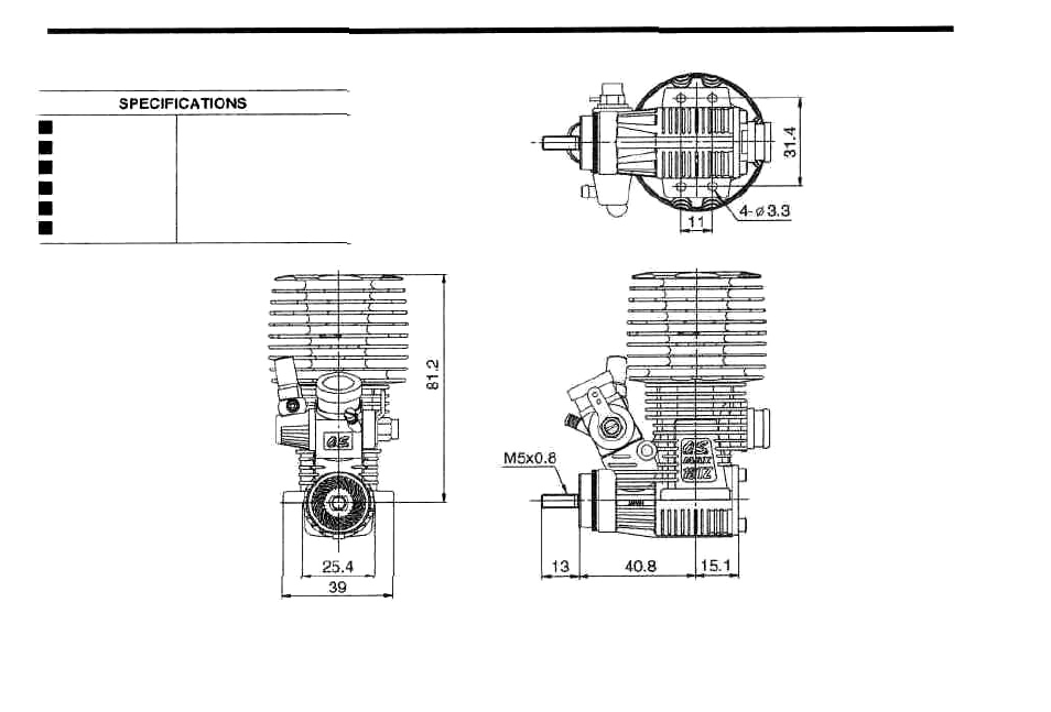 18tz-t three view drawing, Dimensions (mm) | O.S. Engines 18TZ(S)-T User Manual | Page 46 / 56