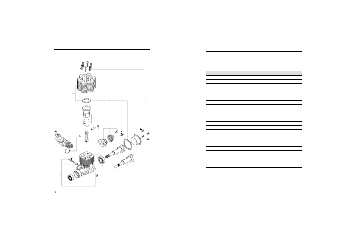21rg, 21rg(p) engine exploded view, 21rg, 21rg(p) engine parts list | O.S. Engines 21RG-X User Manual | Page 13 / 16