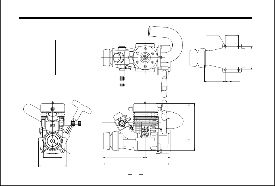Max-21rg-mx three view drawing | O.S. Engines 21RG-MX User Manual | Page 28 / 30