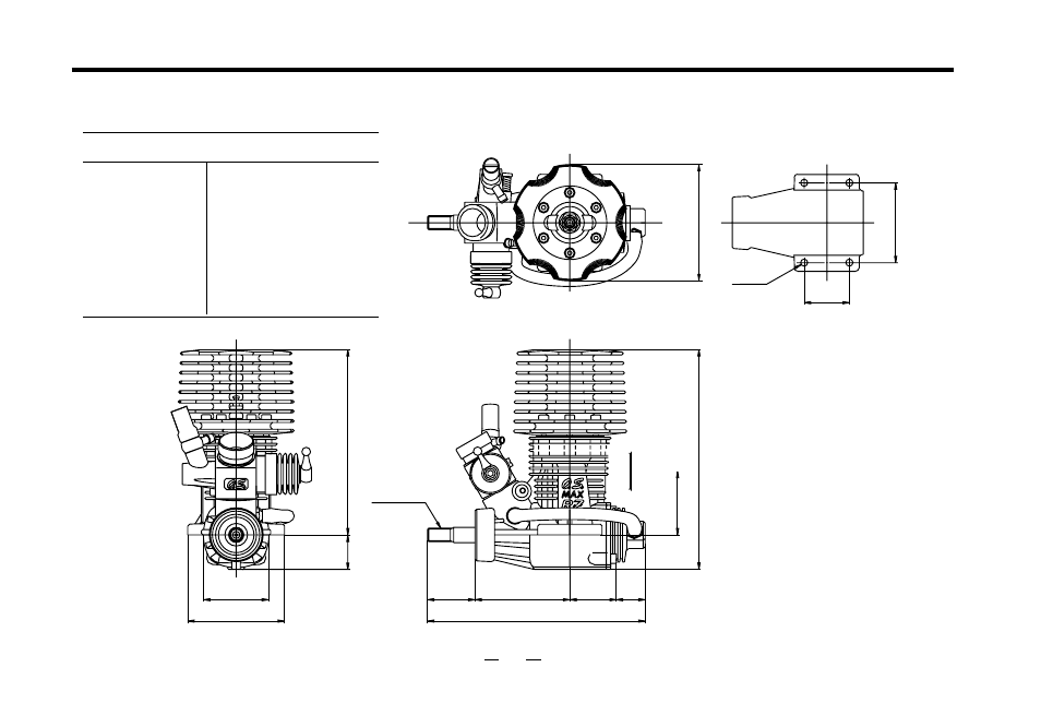 Three view drawing, Dimensions(mm) | O.S. Engines 21RZ-R (P) User Manual | Page 20 / 26