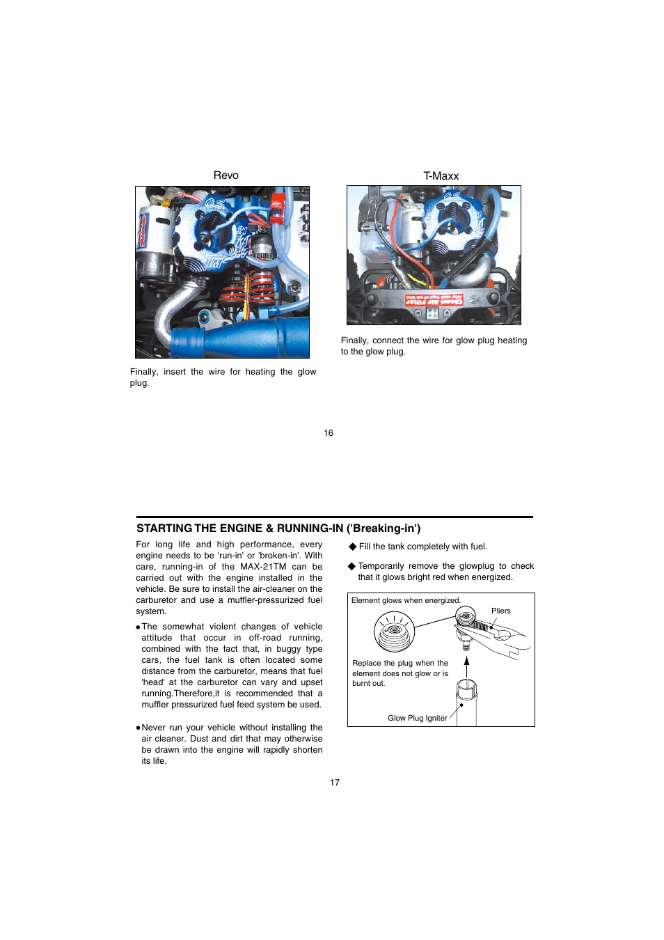 T-maxx revo, Starting the engine & running-in ('breaking-in') | O.S. Engines 21TM User Manual | Page 9 / 21