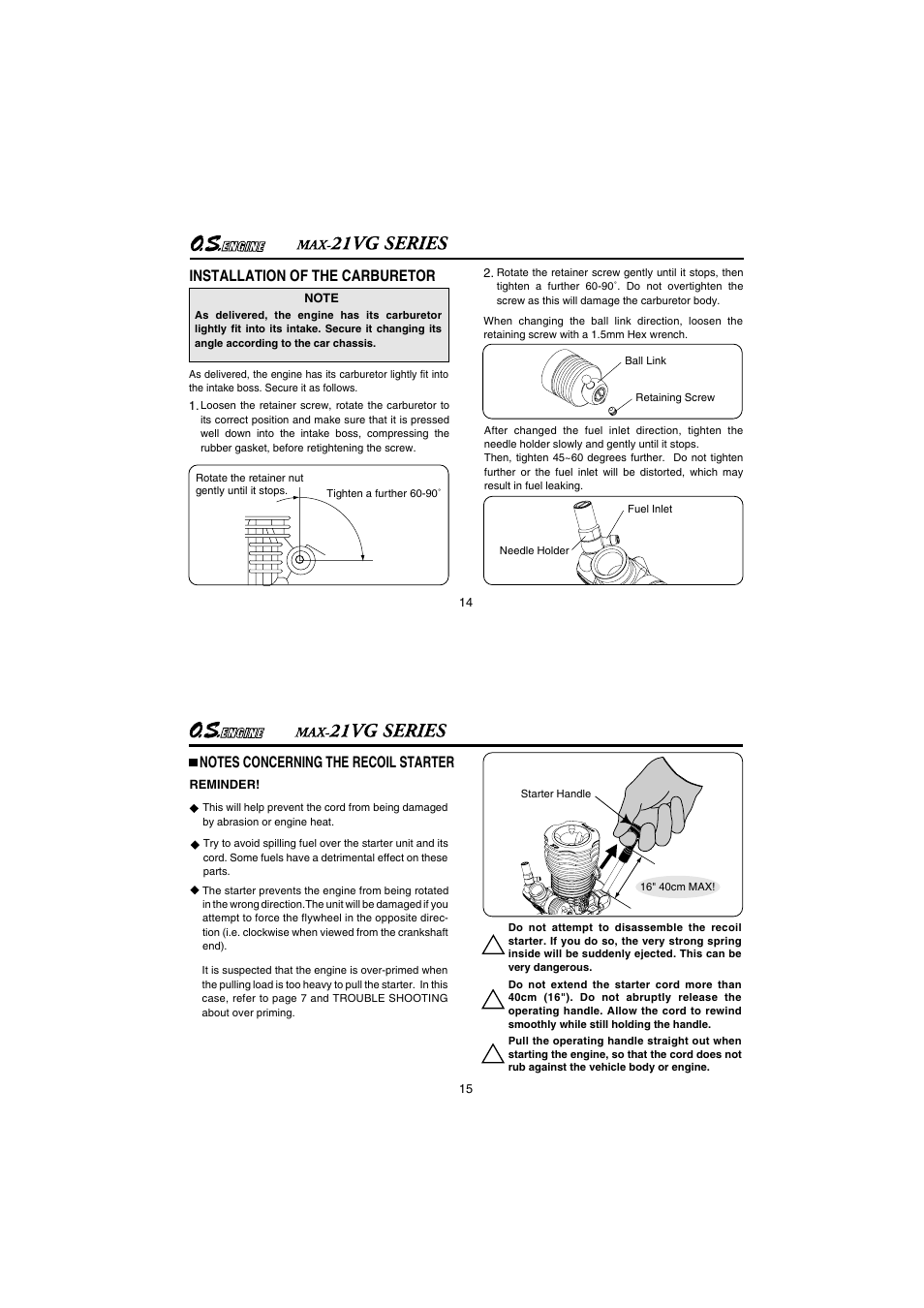 Installation of the carburetor | O.S. Engines 21VG-PX User Manual | Page 8 / 25