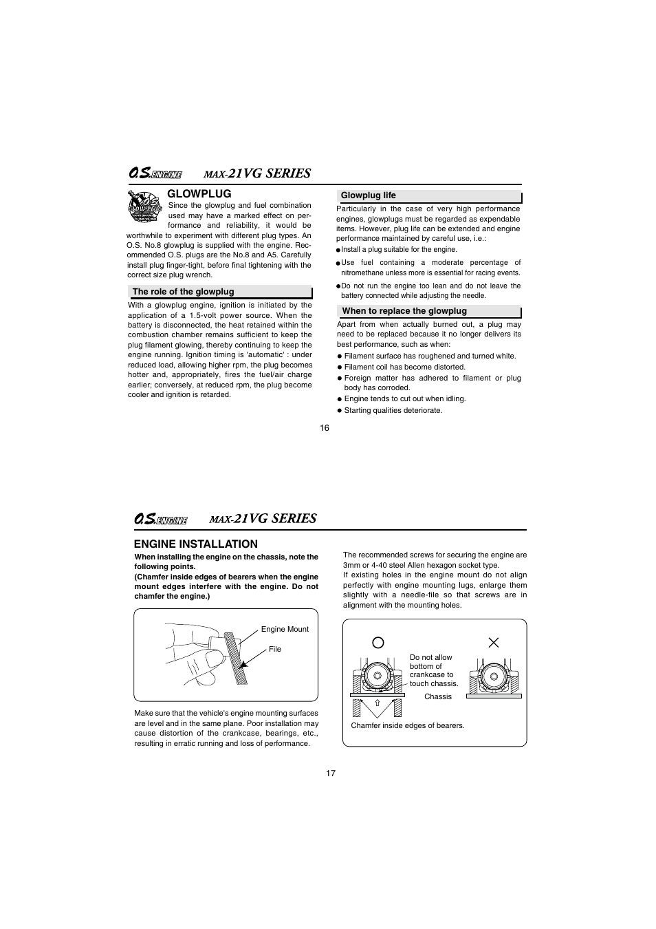Glowplug, Engine installation | O.S. Engines 21VG-PX User Manual | Page 9 / 25