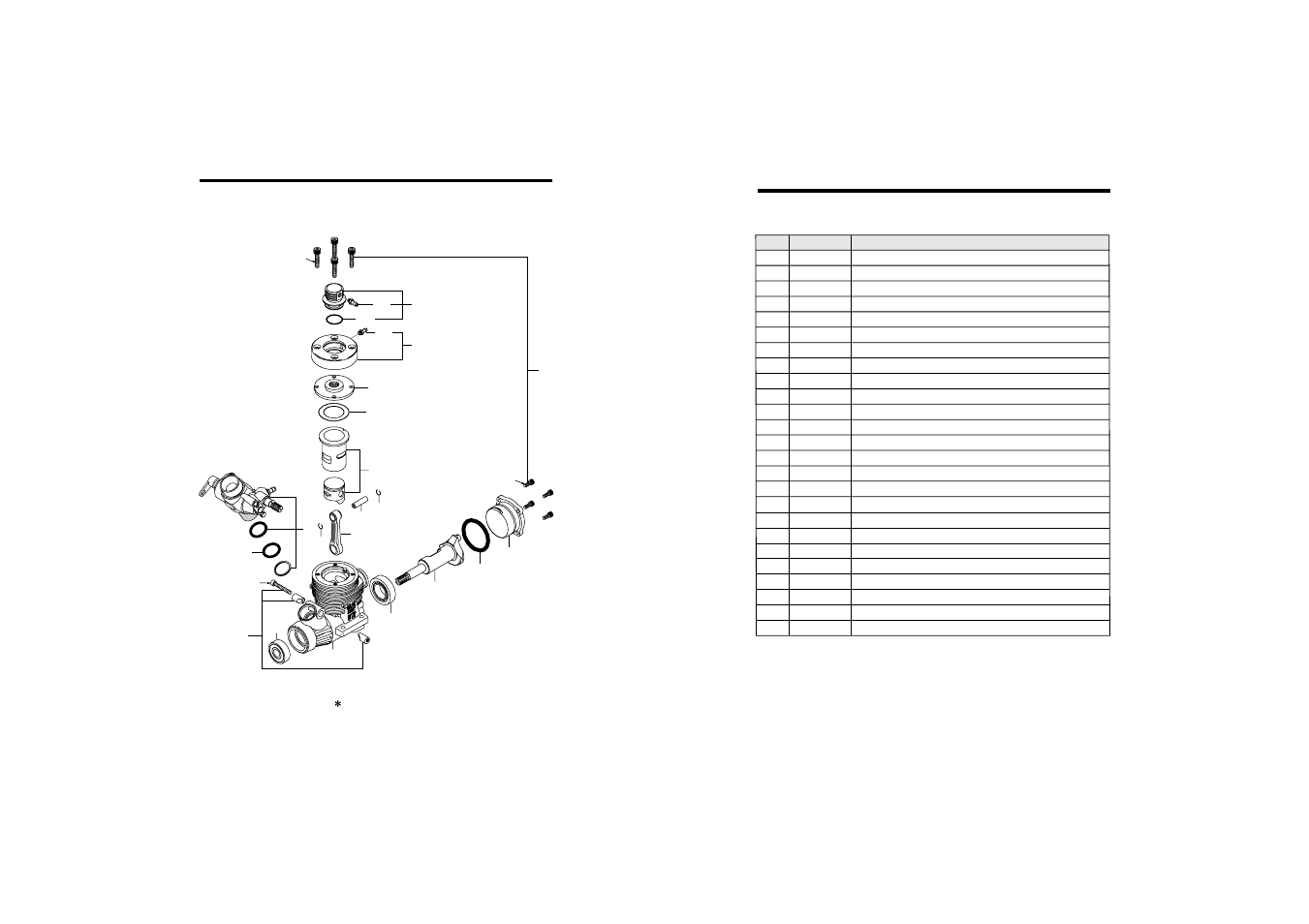 Engine exploded view, Engine parts list | O.S. Engines 21VZ-M User Manual | Page 17 / 20