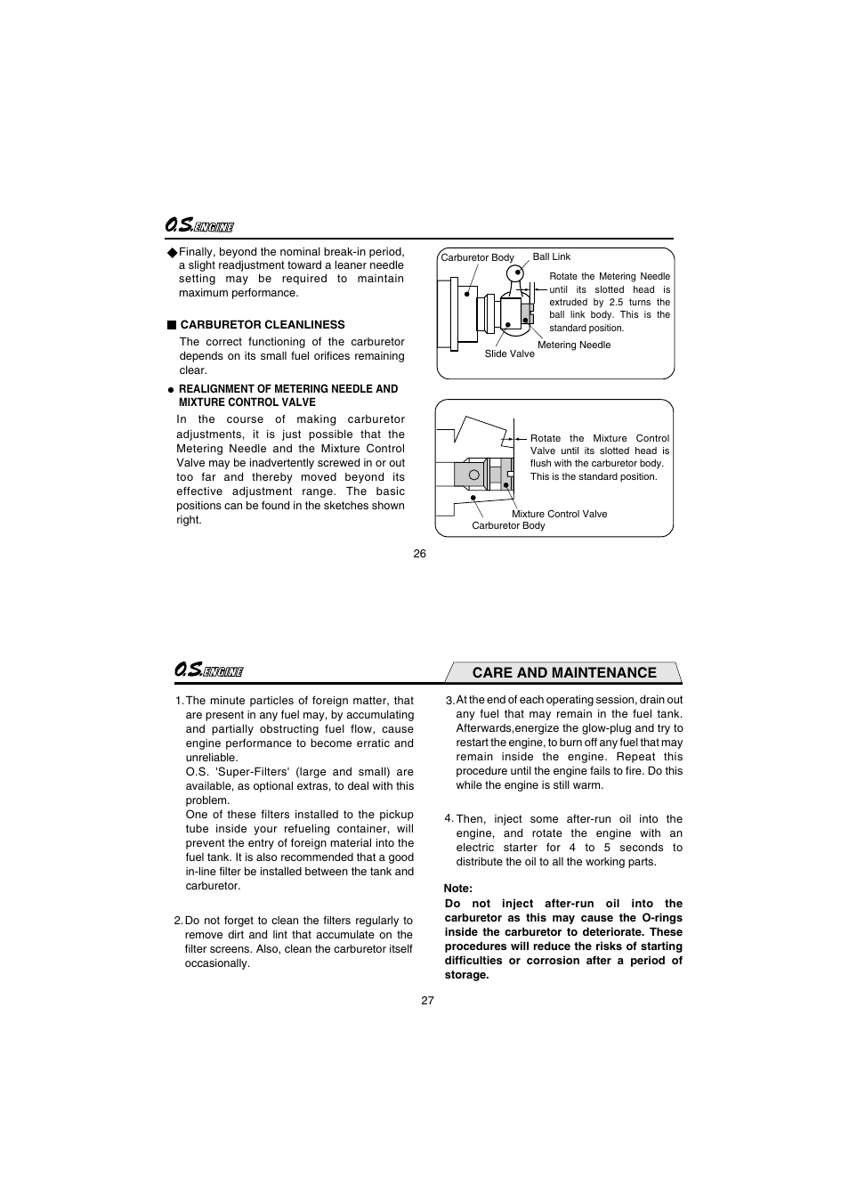 Care and maintenance | O.S. Engines 21XZ-B User Manual | Page 14 / 21