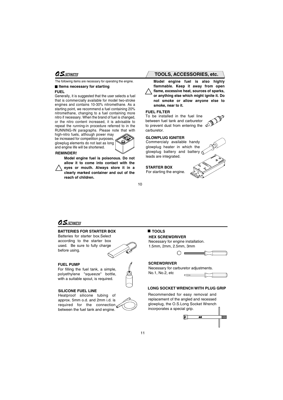 Tools, accessories, etc | O.S. Engines 21XZ-R User Manual | Page 6 / 20
