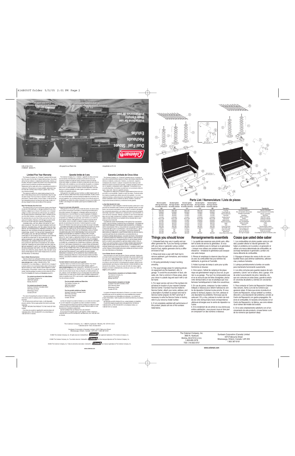 Coleman Dual Fuel Stove User Manual | 2 pages