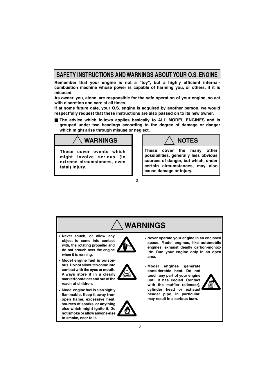 Warnings | O.S. Engines 21XZ-M User Manual | Page 2 / 20