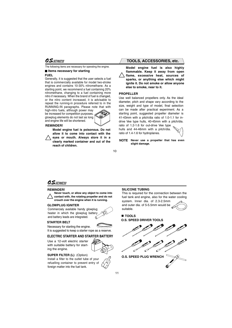 Tools, accessories, etc | O.S. Engines 21XZ-M User Manual | Page 6 / 20