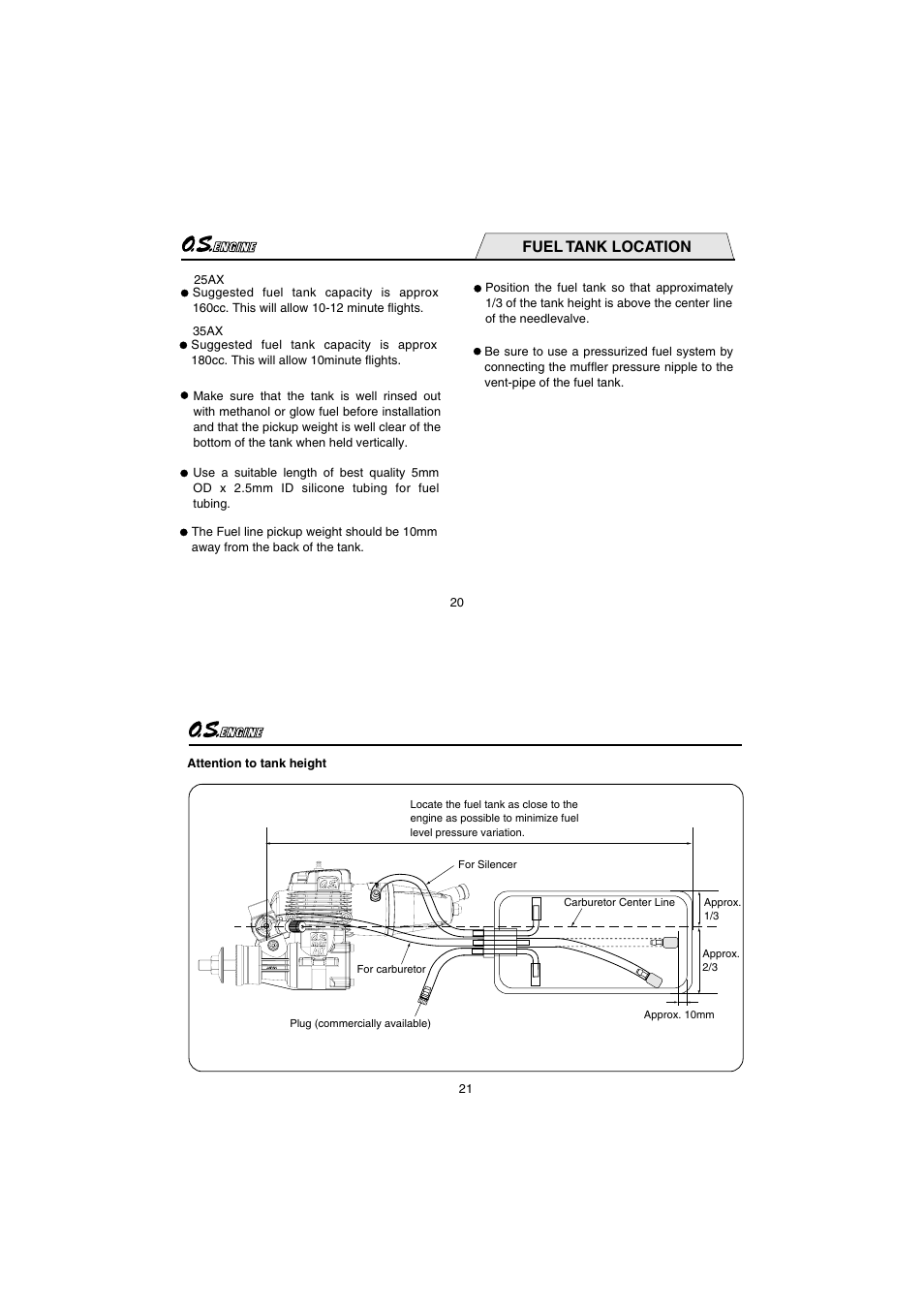 Fuel tank location | O.S. Engines 35AX User Manual | Page 11 / 26