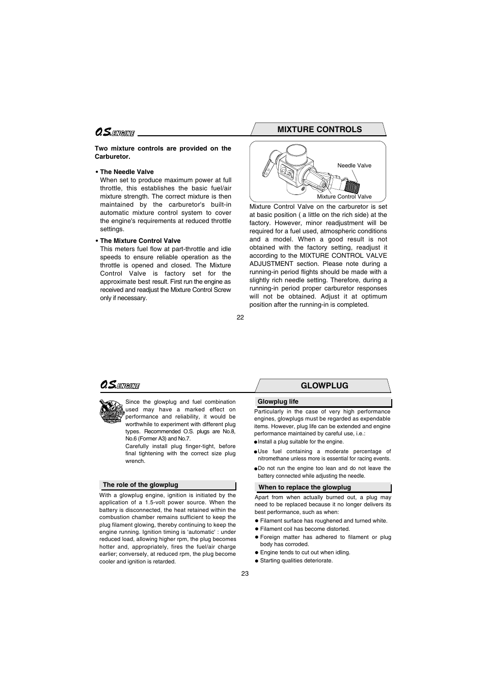 Mixture controls, Glowplug | O.S. Engines 35AX User Manual | Page 12 / 26