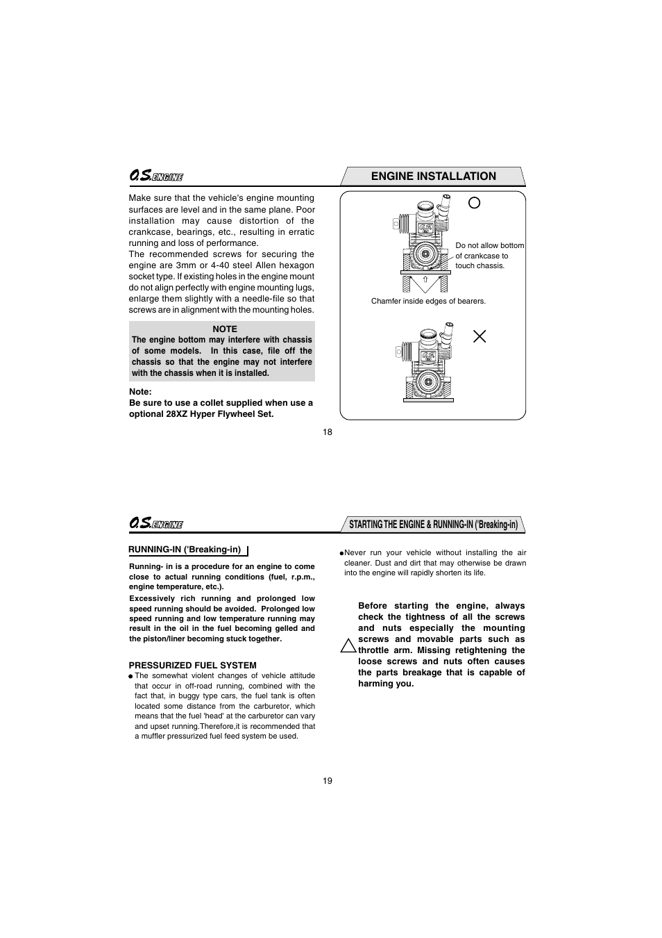 Engine installation, Starting the engine & running-in ('breaking-in) | O.S. Engines 25XZ User Manual | Page 10 / 21