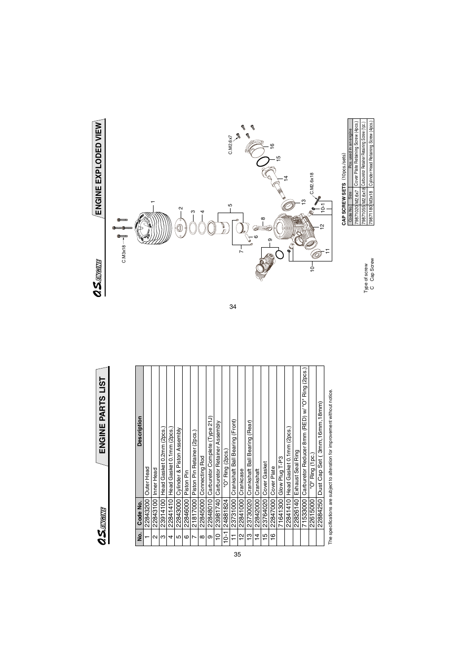 Engine exploded view, Engine pa r ts list | O.S. Engines 28XZ User Manual | Page 18 / 21