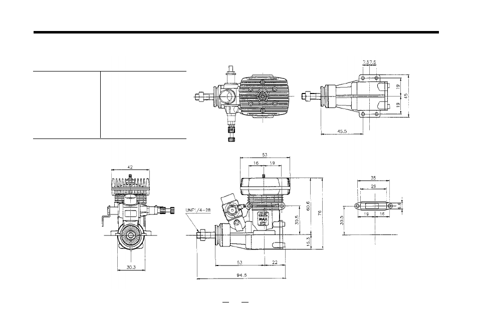Max-32sx-h/32sx-h, Three view drawing | O.S. Engines 32SX-HX User Manual | Page 28 / 32
