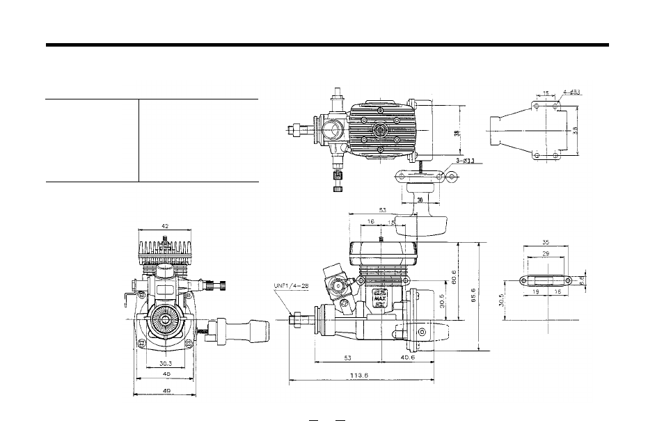 Max-32sx-hx, Three view drawing | O.S. Engines 32SX-HX User Manual | Page 29 / 32