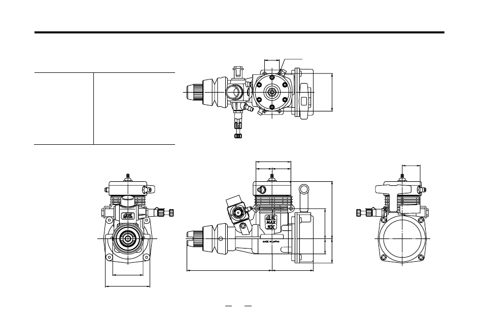 Three view drawing, Dimensions (mm), Specifications | O.S. Engines 32SX-MX User Manual | Page 18 / 22