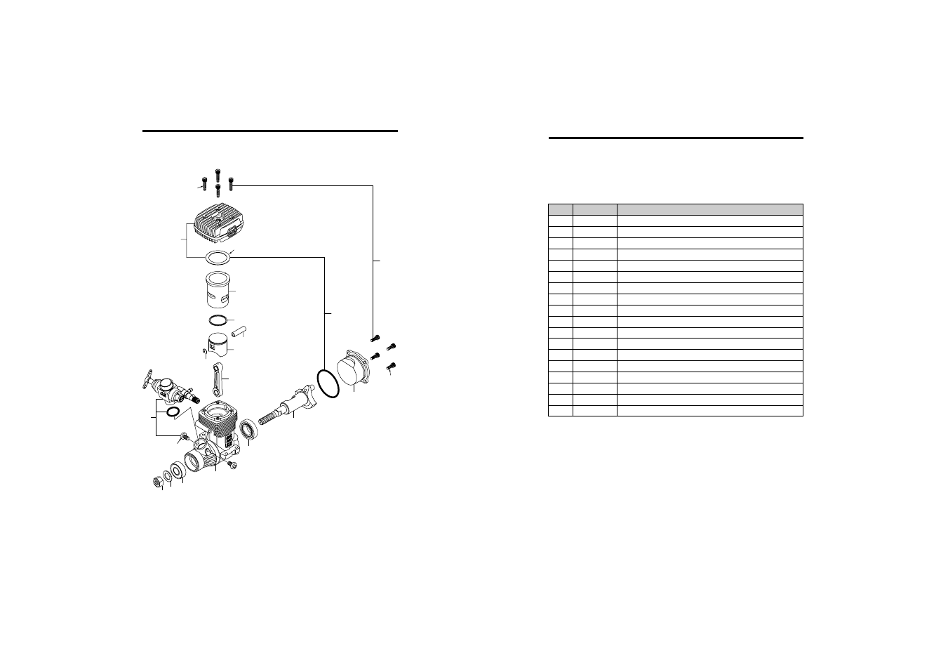 Engine exploded view, Engine parts list | O.S. Engines 37SZ-H User Manual | Page 18 / 21