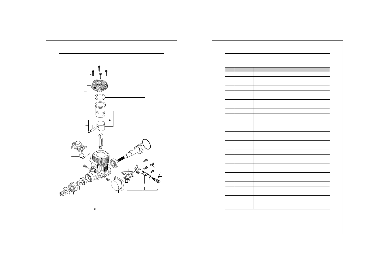 Engine exploded view, Enginen parts list | O.S. Engines 46AX User Manual | Page 14 / 17