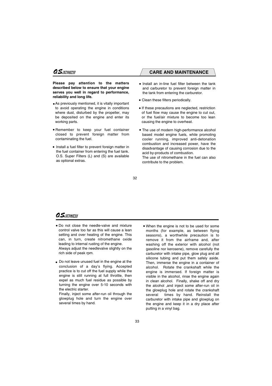Care and maintenance | O.S. Engines 55HZ-H Hyper User Manual | Page 17 / 23