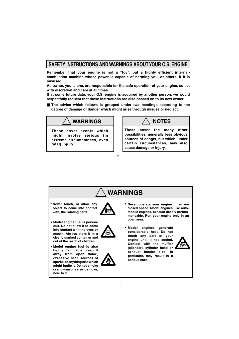 Warnings | O.S. Engines 55HZ-H Hyper User Manual | Page 2 / 23