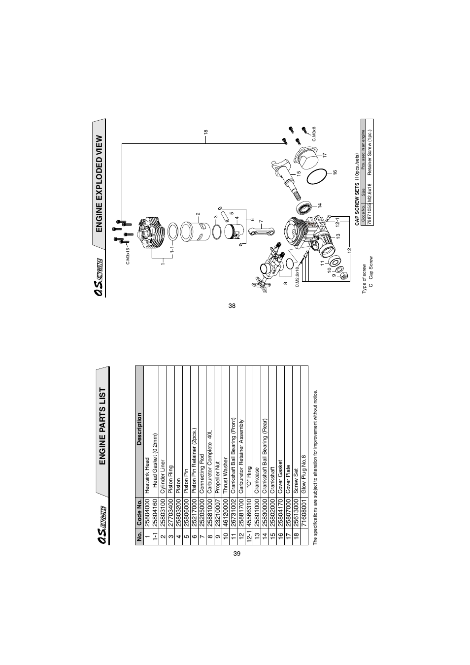 Engine exploded view, Engine pa r ts list | O.S. Engines 55HZ-H Hyper User Manual | Page 20 / 23