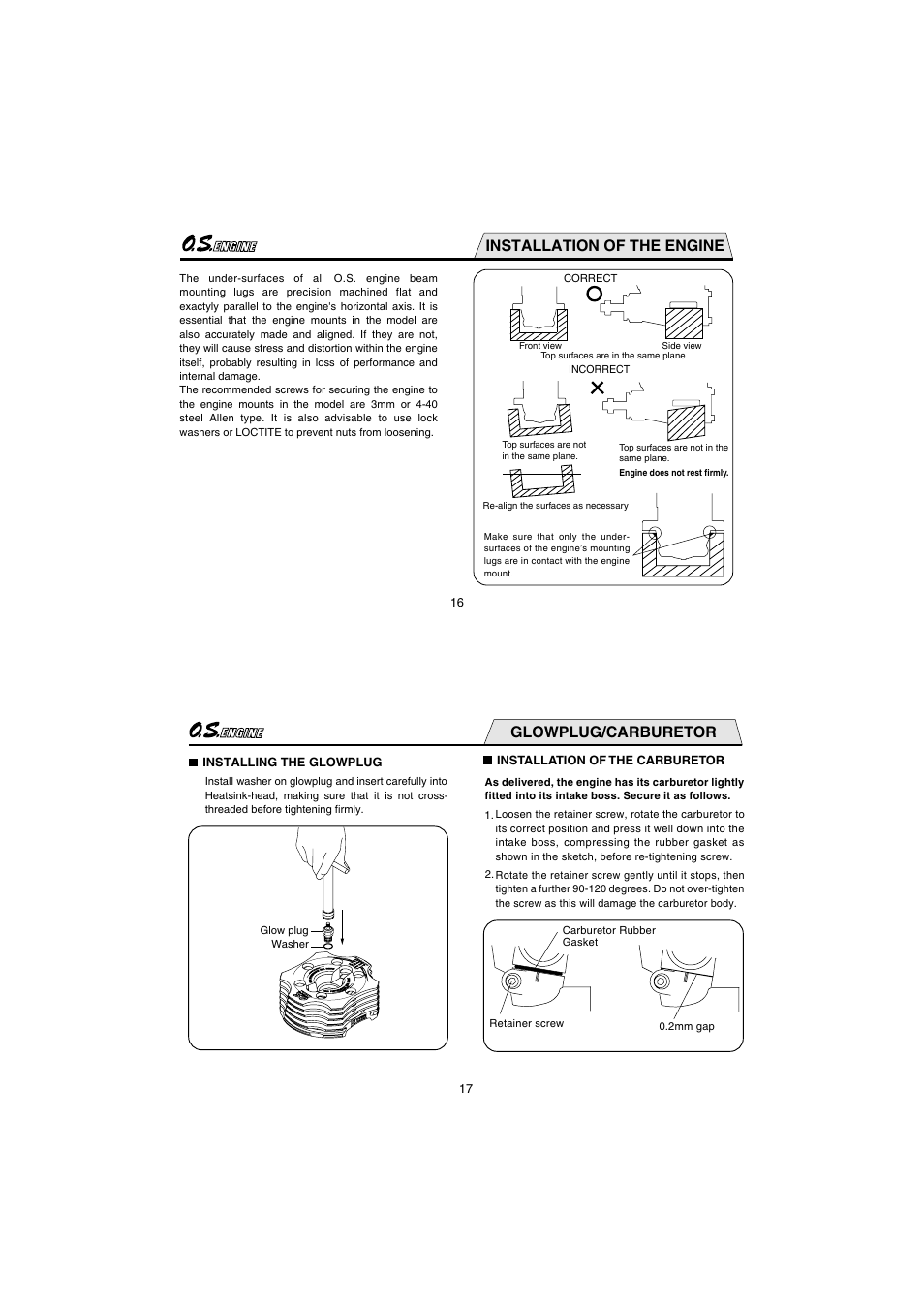 Installation of the engine, Glowplug/carburetor | O.S. Engines 55HZ-H Hyper User Manual | Page 9 / 23