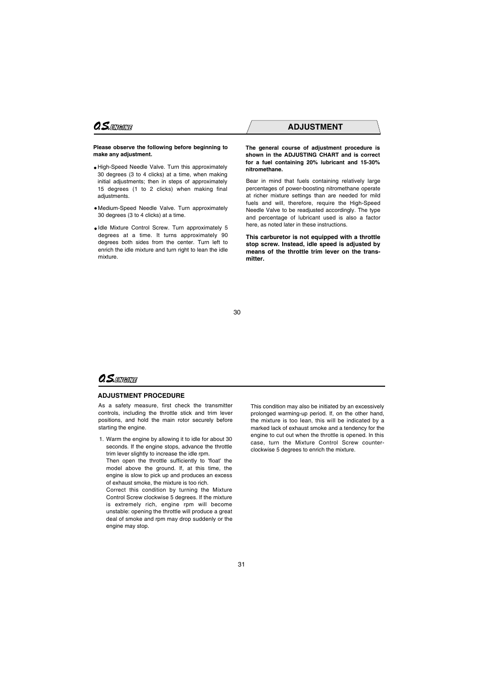 Adjustment | O.S. Engines 55HZ-R User Manual | Page 16 / 25