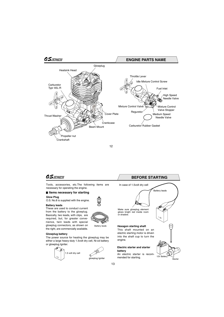 Engine parts name, Before starting | O.S. Engines 55HZ-R User Manual | Page 7 / 25