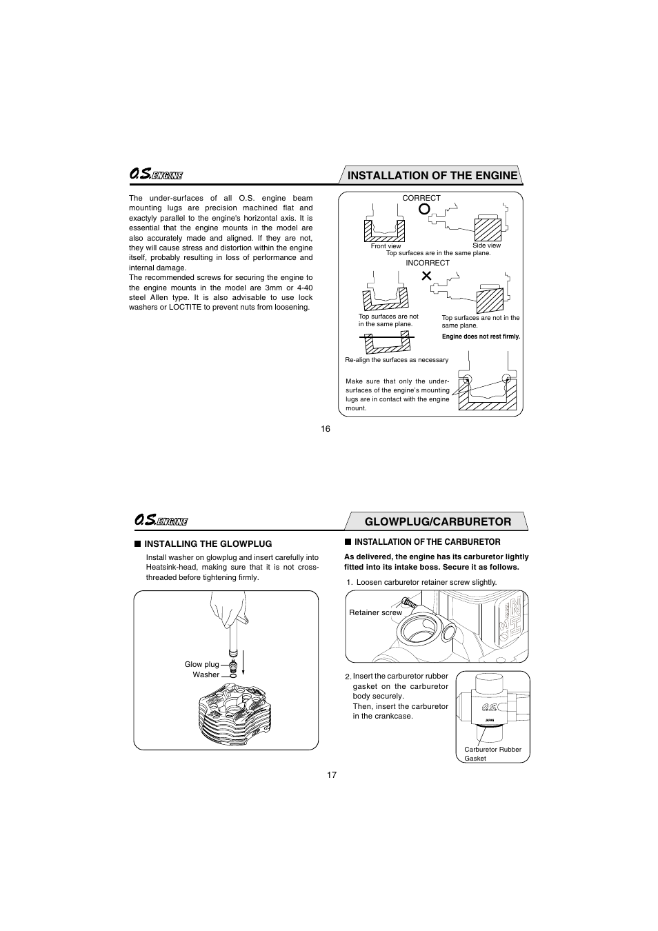Installation of the engine, Glowplug/carburetor | O.S. Engines 55HZ-R User Manual | Page 9 / 25