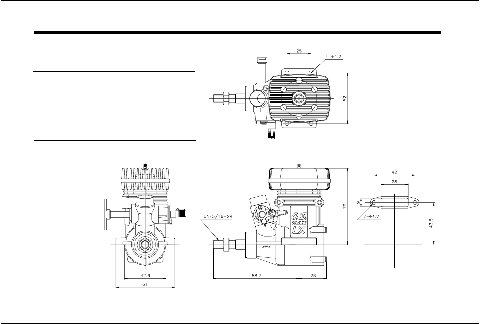 Three view drawing | O.S. Engines 61LX-H User Manual | Page 26 / 28